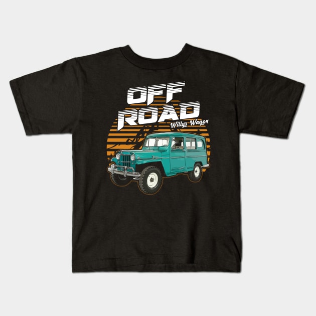 Willys Wagon jeep car offroad name Kids T-Shirt by Madisen Harvey